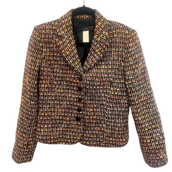 Harris Wallace Tweed Multi-color Single Breasted Blazer Size 8 - Picture 1 of 7